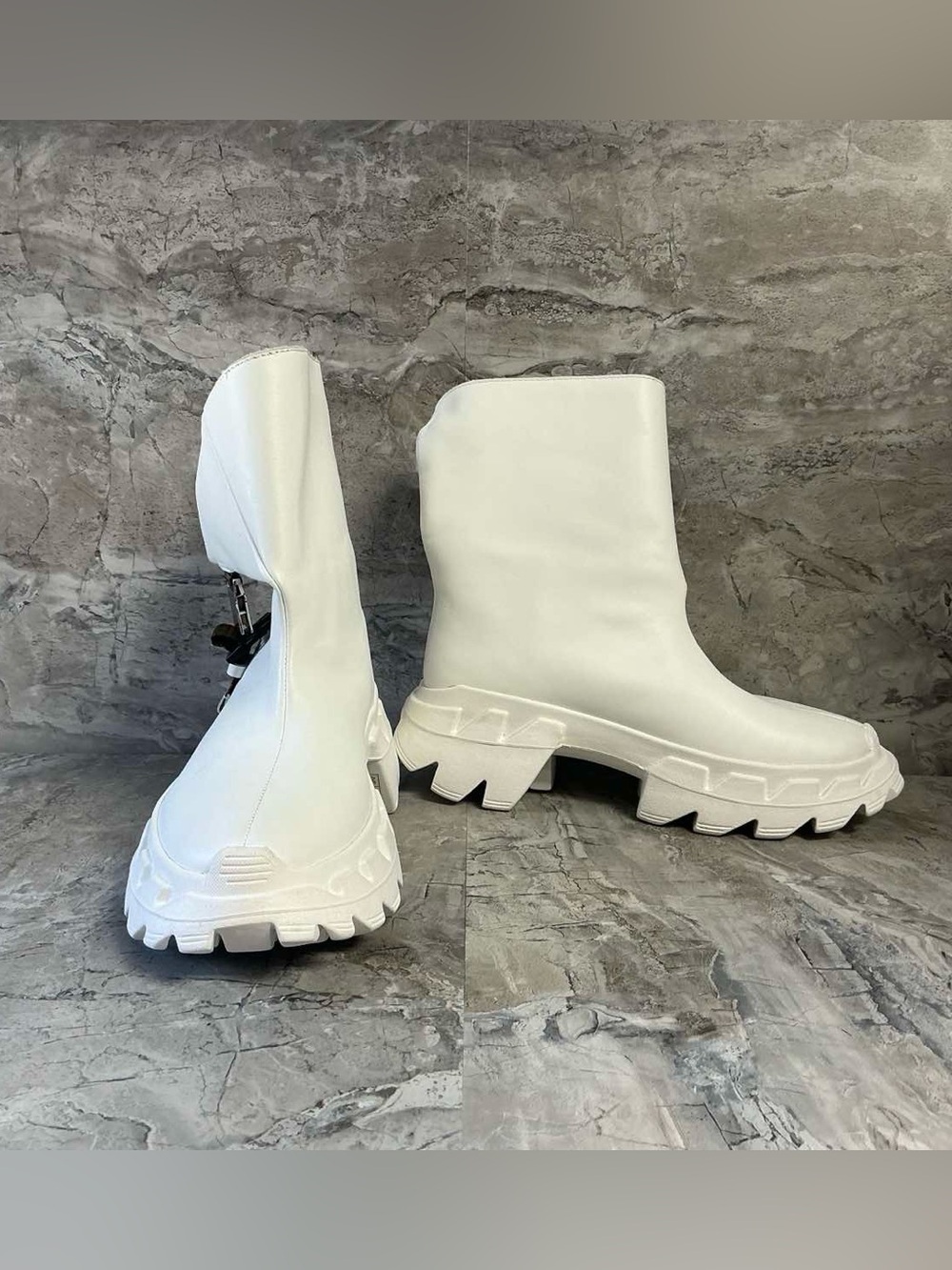 4CCCCEES White Leather Chunky Platform Ankle Boots Fold Over Buckle Women’s - Picture 8 of 10